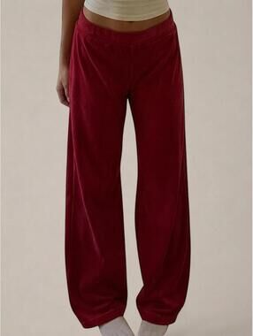Red Velour Wide Leg Lounge Pants